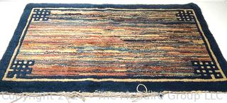 Hand Woven Area Rug, Stripes on Blue Ground.  18" x 30"