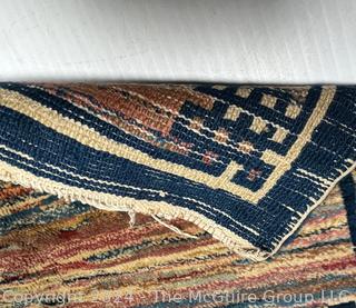 Hand Woven Area Rug, Stripes on Blue Ground.  18" x 30"