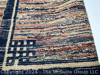 Hand Woven Area Rug, Stripes on Blue Ground.  18" x 30"