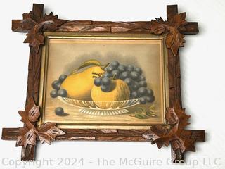 Still Life of Fruit Bowl Print in Adirondack Carved Wood Frame 