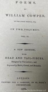 Red Leather Bound Poems by William Cowper, of the Inner Temple, Esq. Published by J. Johnson, London, 1808, Volume II