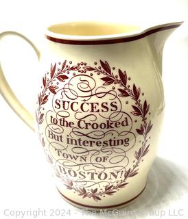 English Creamware Jug With Inscription "Success To The Crooked But Interesting Town Of Boston" Made In Liverpool, Circa 1800