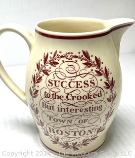 English Creamware Jug With Inscription "Success To The Crooked But Interesting Town Of Boston" Made In Liverpool, Circa 1800