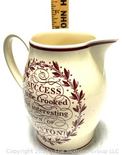 English Creamware Jug With Inscription "Success To The Crooked But Interesting Town Of Boston" Made In Liverpool, Circa 1800