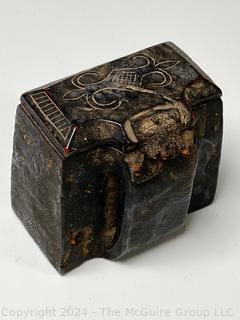 Antique Ottoman Carved Wood Ammo or Shot Box. Hinged Lid has separated. 
