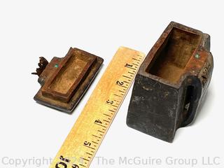 Antique Ottoman Carved Wood Ammo or Shot Box. Hinged Lid has separated. 
