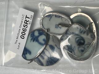 Five (5) Chinese Blue & White Porcelain Shard Pendants in Silver Surround.