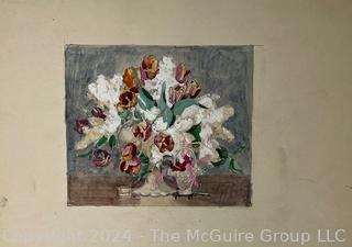 Unframed Watercolor on Board of Floral Still Life Attributed to George Laurence Nelson (1887 - 1978).  This was part of a sketch book belonging to the artist and purchased by consignor.    8 x 10" 