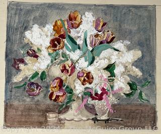 Unframed Watercolor on Board of Floral Still Life Attributed to George Laurence Nelson (1887 - 1978).  This was part of a sketch book belonging to the artist and purchased by consignor.    8 x 10" 