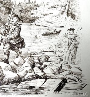 Unframed Ink on Paper of of A Scotsman Fly Fishing Attributed to George Laurence Nelson (1887 - 1978). This was part of a sketch book belonging to the artist and purchased by consignor.