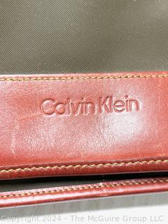 Calvin Klein Green Nylon with Brown Leather Trim and Strap Messenger Bag.