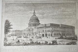 Unframed Lithograph Attributed To M. Franke of the US Capitol, 1892