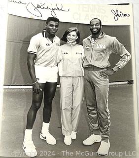 Copy of an Autographed Photo of Actress Victoria Principal with 1984 US Olympic Gold Medal Winners Carl Lewis and Edwin Moses