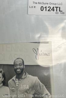 Copy of an Autographed Photo of Actress Victoria Principal with 1984 US Olympic Gold Medal Winners Carl Lewis and Edwin Moses