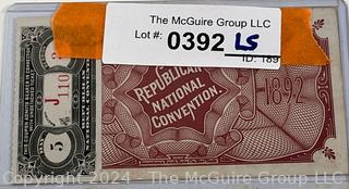 1892 Republican National Convention Floor Ticket and 1896 McKinley Presidential Campaign Button. See all photos