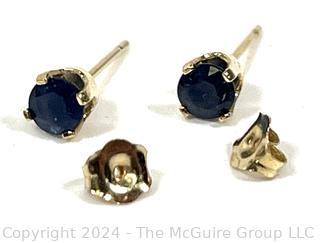 Blue Sapphire Set in 14kt Yellow Gold Stud Earrings. Total Weight 0.6 grams