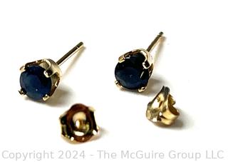 Blue Sapphire Set in 14kt Yellow Gold Stud Earrings. Total Weight 0.6 grams