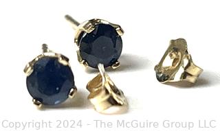 Blue Sapphire Set in 14kt Yellow Gold Stud Earrings. Total Weight 0.6 grams