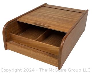 Mid-Century Modern Teak Tambour Desk Organizer. 10 x 15"