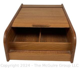 Mid-Century Modern Teak Tambour Desk Organizer. 10 x 15"