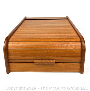 Mid-Century Modern Teak Tambour Desk Organizer. 10 x 15"