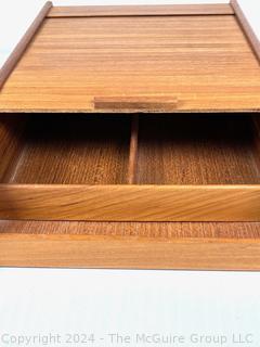 Mid-Century Modern Teak Tambour Desk Organizer. 10 x 15"