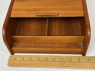 Mid-Century Modern Teak Tambour Desk Organizer. 10 x 15"