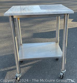 Commercial Stainless Steel Work Table with Lower Shelf on Casters and Marble Top.  24" x 30" 