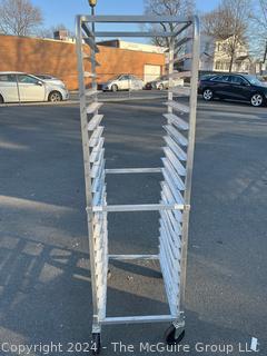 20 Pan Aluminum Mobile End Load Sheet Pan Rolling Rack. 