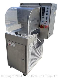 Savy Goiseau Tempo 227 Continuous Tempering Chocolate Enrober Machine with Intake and Outake Belt.