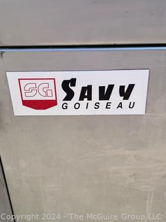 Savy Goiseau Tempo 227 Continuous Tempering Chocolate Enrober Machine with Intake and Outake Belt.