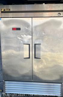 Stainless Steel True T-49 Commercial Full-Sized Side-by-Side 2-Door Refrigerator on Casters. 49 Cubic Feet . 57"D x 33"W x 82"H