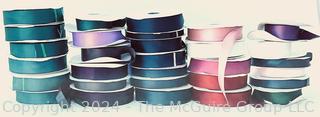 Thirty (30) Rolls of Morex Satin Ribbon.  Various Colors and Widths. 