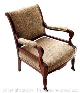 Chippendale Style Tapestry Upholstered Armchair. Measures 25w x 22d x 33h"