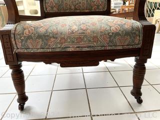 Chippendale Style Tapestry Upholstered Armchair. Measures 25w x 22d x 33h"