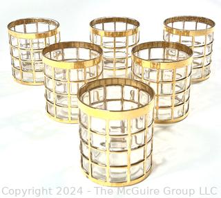 Set of Six (6) Mid Century Imperial Glass Toril de Oro Barware Gold Detail