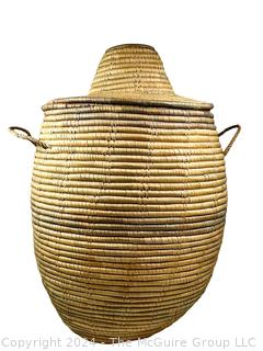 Tall Inuit Sea Grass Lidded Basket. 17 x 29"