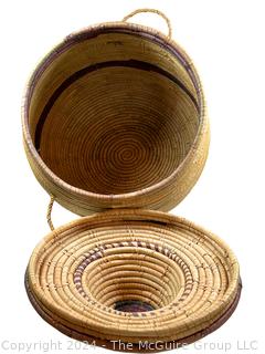 Tall Inuit Sea Grass Lidded Basket. 17 x 29"