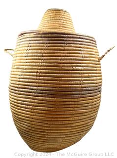 Tall Inuit Sea Grass Lidded Basket. 17 x 29"