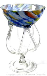 Jozefina Krosno Hand Blown Art Glass Jellyfish Bowl. Poland.  9" tall