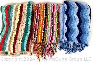 Three (3) Retro Bright Hand Knit Throws or Blankets