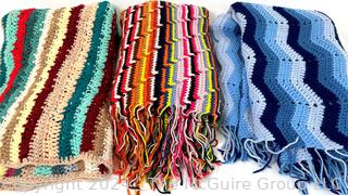 Three (3) Retro Bright Hand Knit Throws or Blankets