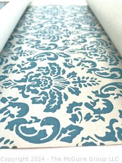 Two (2) Remnants of 1970s Foil & Flocked Wallpaper in Blues.