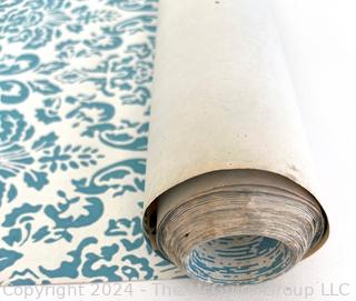 Two (2) Remnants of 1970s Foil & Flocked Wallpaper in Blues.