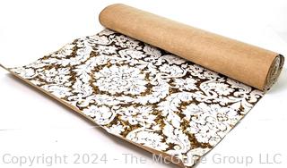 Roll of 1970s Gold Foil & Flocked Wallpaper. 26 1/2" wide.