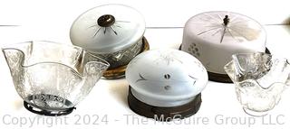 Five (5) Mid Century Glass Ceiling Lights and Etched Lamp Shades