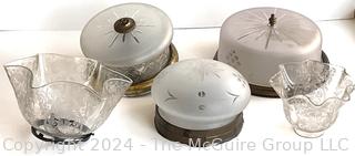 Five (5) Mid Century Glass Ceiling Lights and Etched Lamp Shades