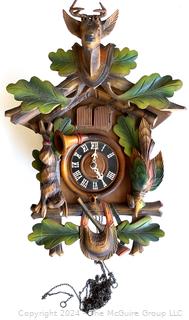 German Carved Wooden Cuckoo Clock. 19" long