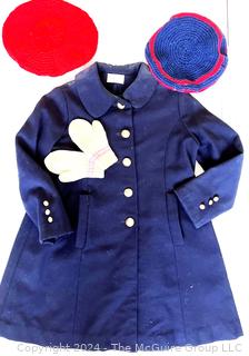 Navy Blue Girls Coat with Beanie Hats and Mittens