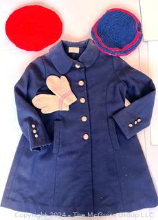 Navy Blue Girls Coat with Beanie Hats and Mittens